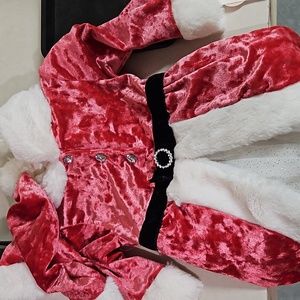 Little Red and White Christmas Girl’s Santa Dress and Hat 12M, NWT